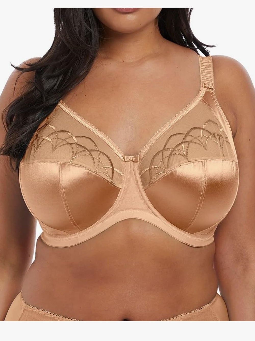 Elomi Cate Full Coverage Satin & Embroidered Mesh Bra - Caramel